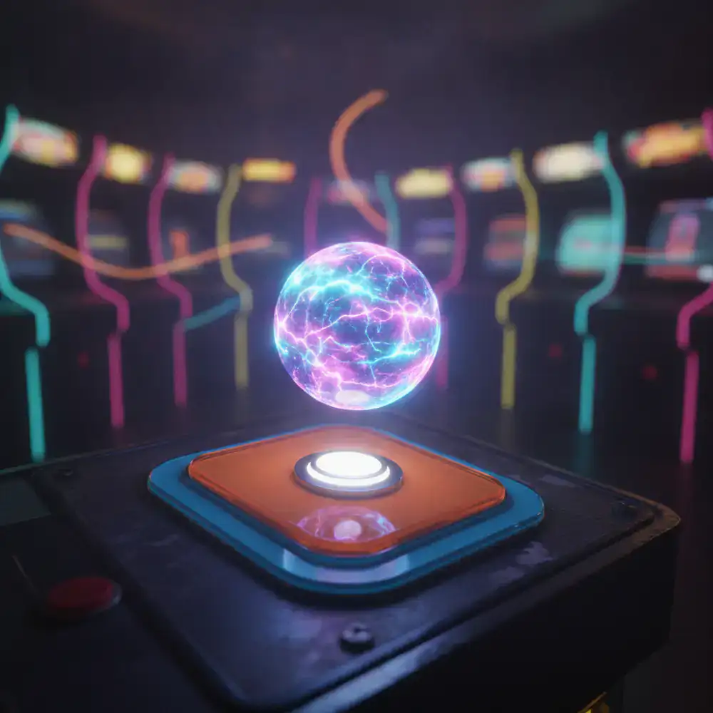 Vibrant arcade game paddle and glowing ball