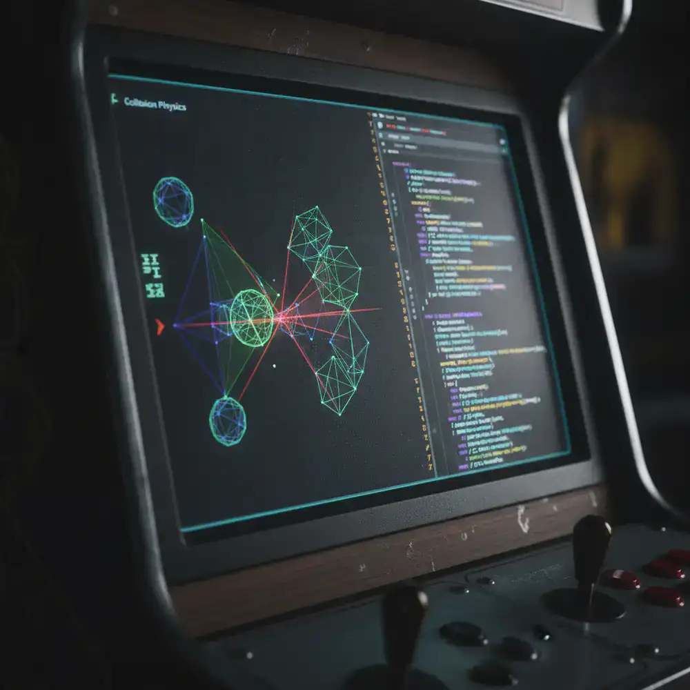 Developer screen showing collision physics algorithms